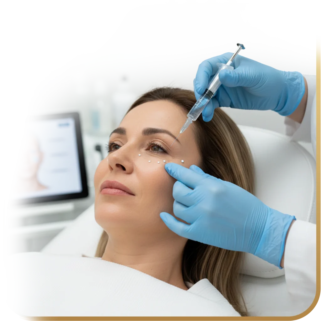 Person receiving a botox injection for facial rejuvenation in an aesthetic clinic.